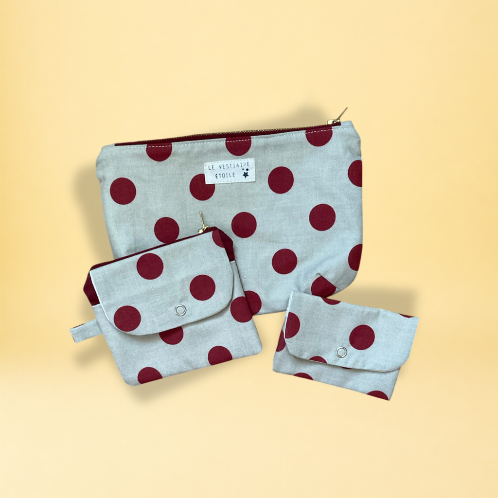 Lot accessoires - bordeaux et beige à pois