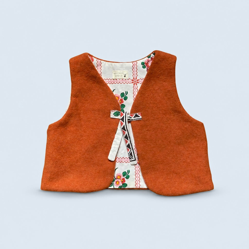 Veston sans manches Enfant – Orange a fleurs