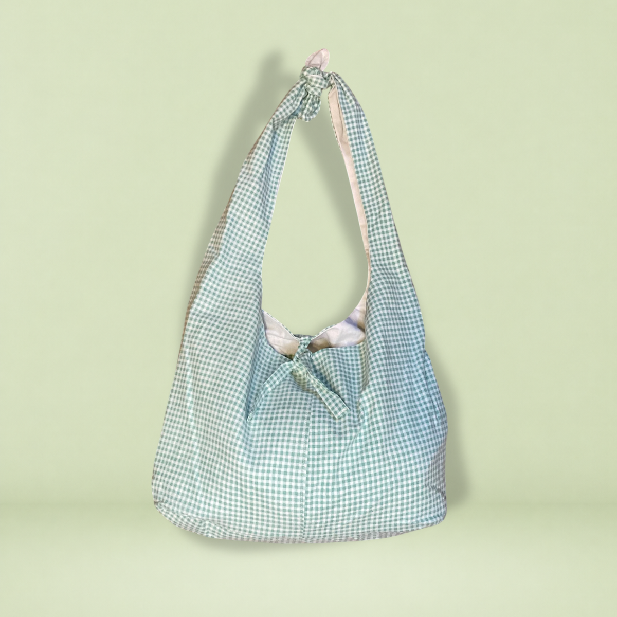Sac à anses nouées - petit carreaux vert