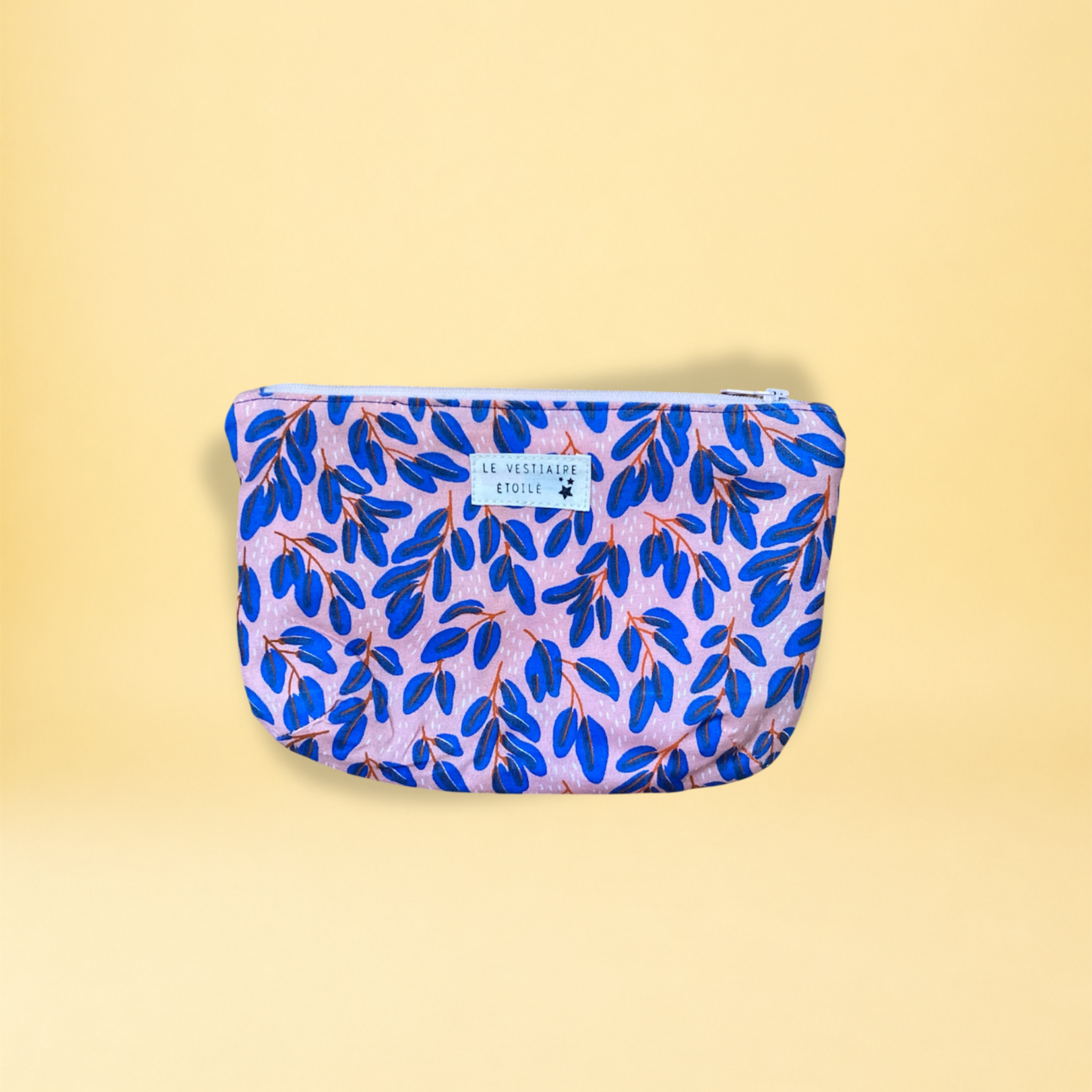 Pochette - feuillage bleu et rose