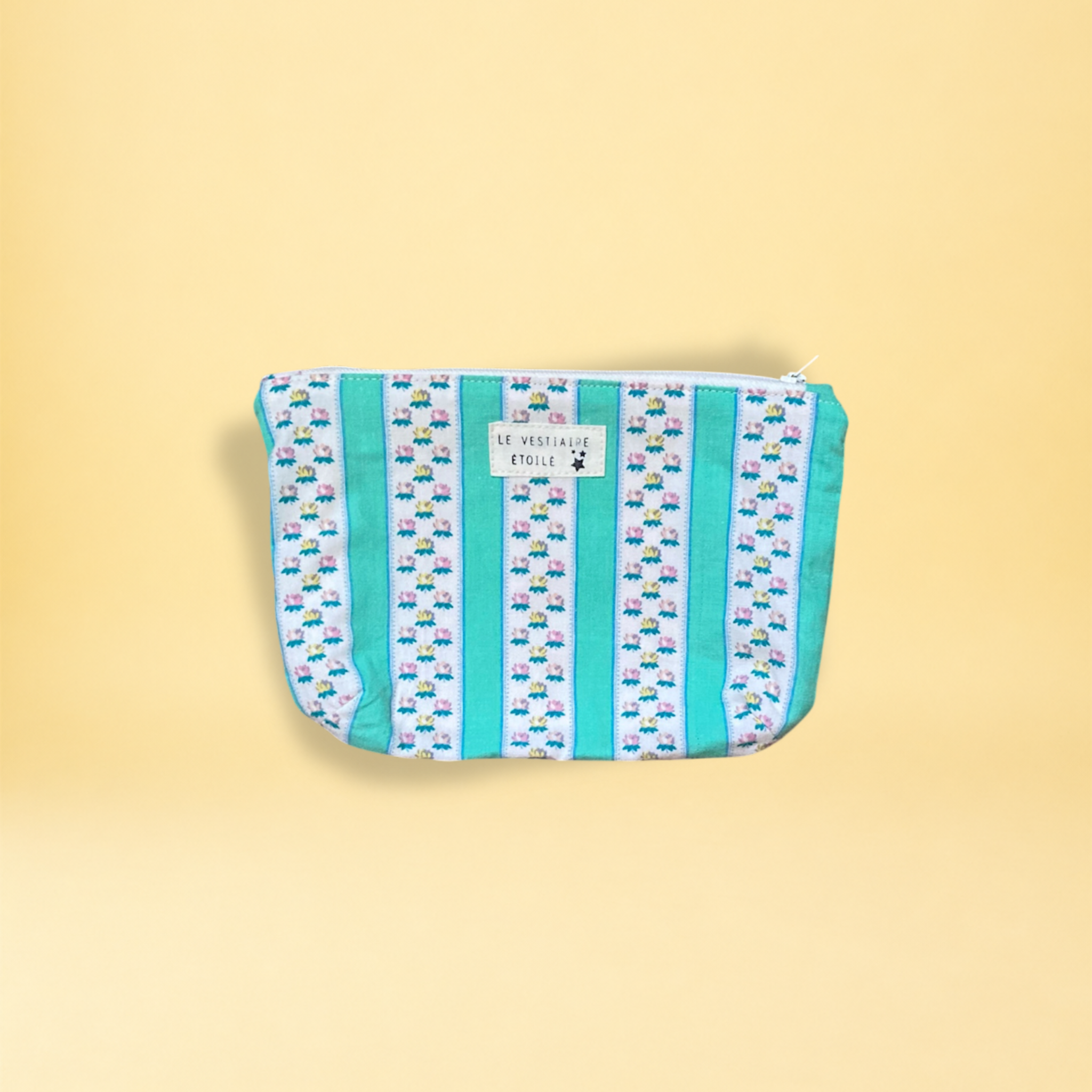 Pochette - rayure vert et fleurs