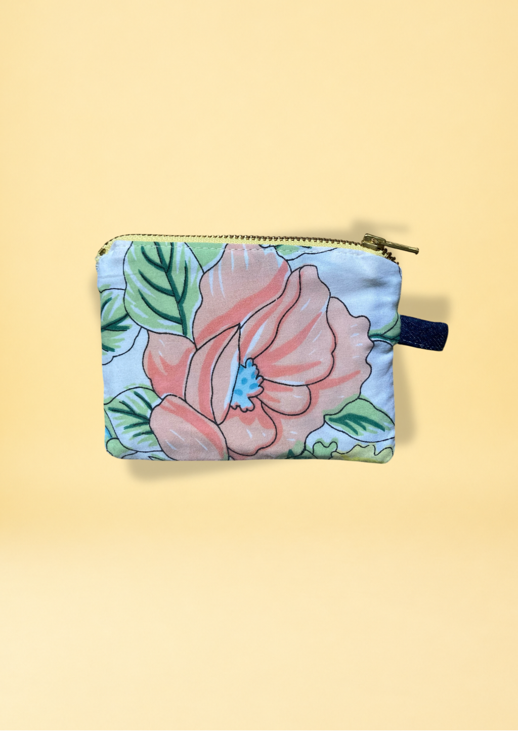 Porte-monnaie - jean et fleurs pastel