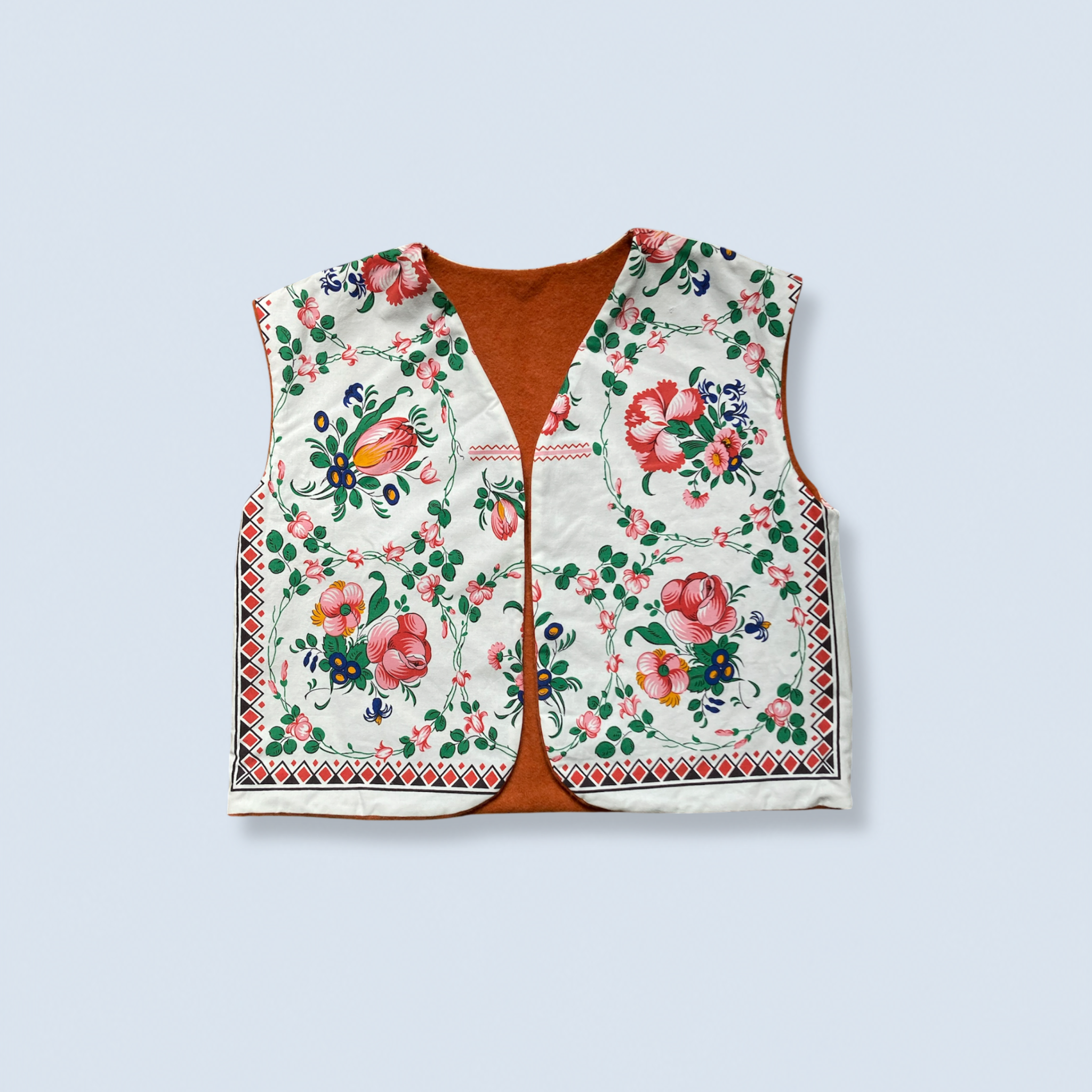 Veston sans manches Adulte – Orange & fleurs vintage