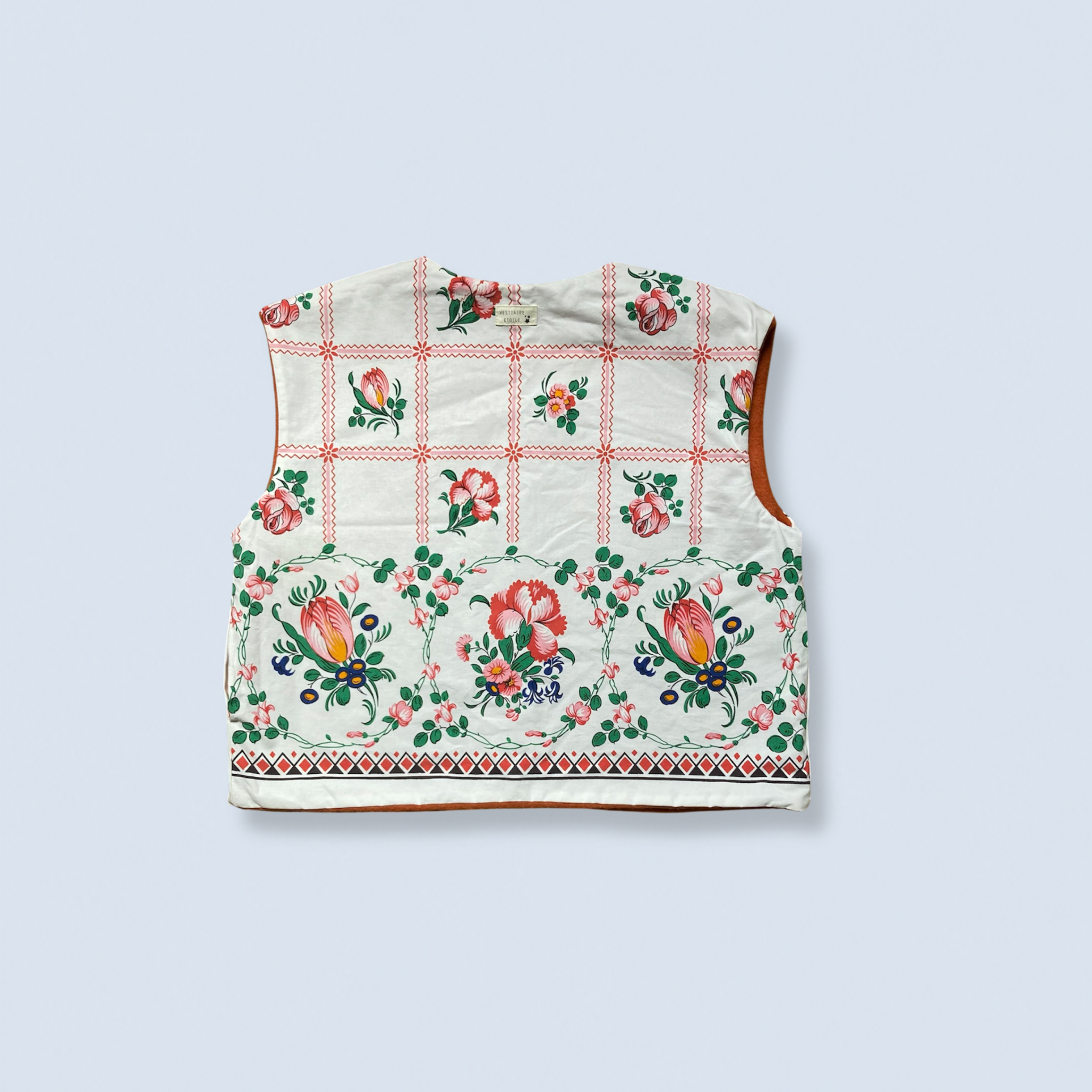Veston sans manches Adulte – Orange & fleurs vintage