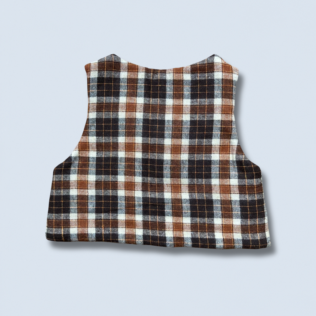 Veston sans manches Enfant – Carreaux marron et fleurs