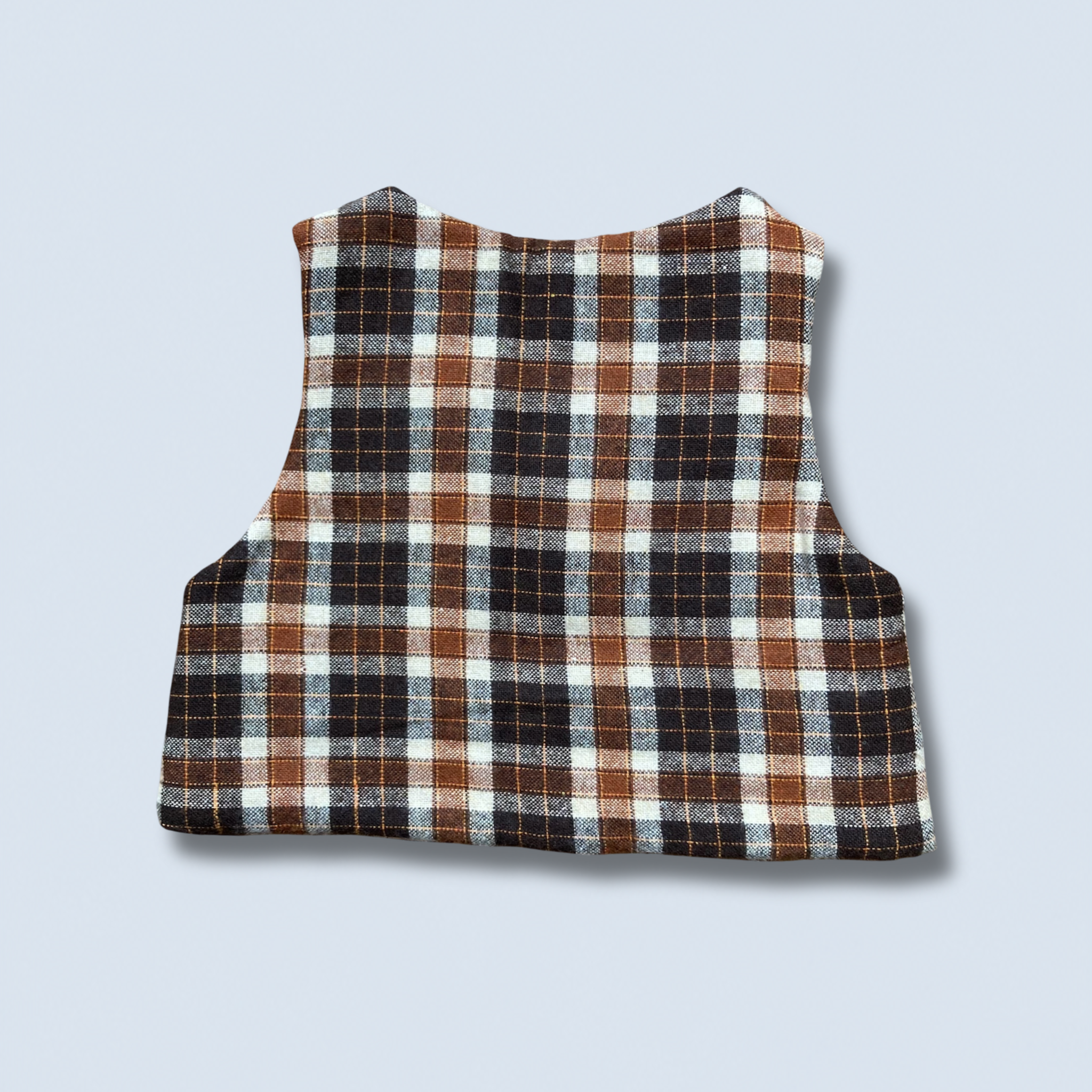 Veston sans manches Enfant – Carreaux marron et fleurs