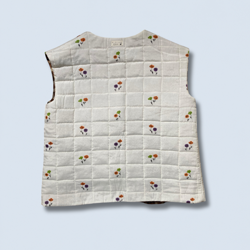 Veston sans manches Adulte – Carreaux marron et fleurs