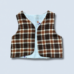 Veston sans manches Enfant – Carreaux marron et fleurs