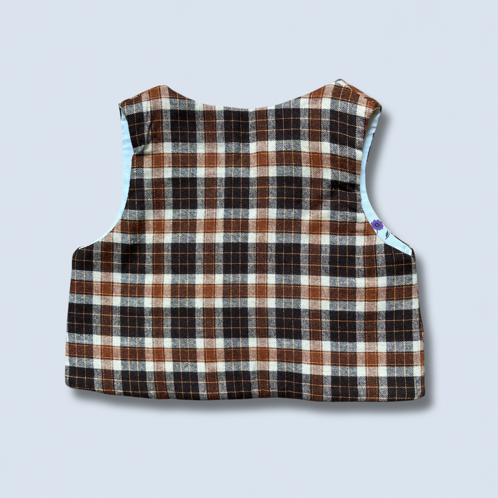 Veston sans manches Enfant – Carreaux marron et fleurs