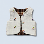 Veston sans manches Enfant – Carreaux marron et fleurs