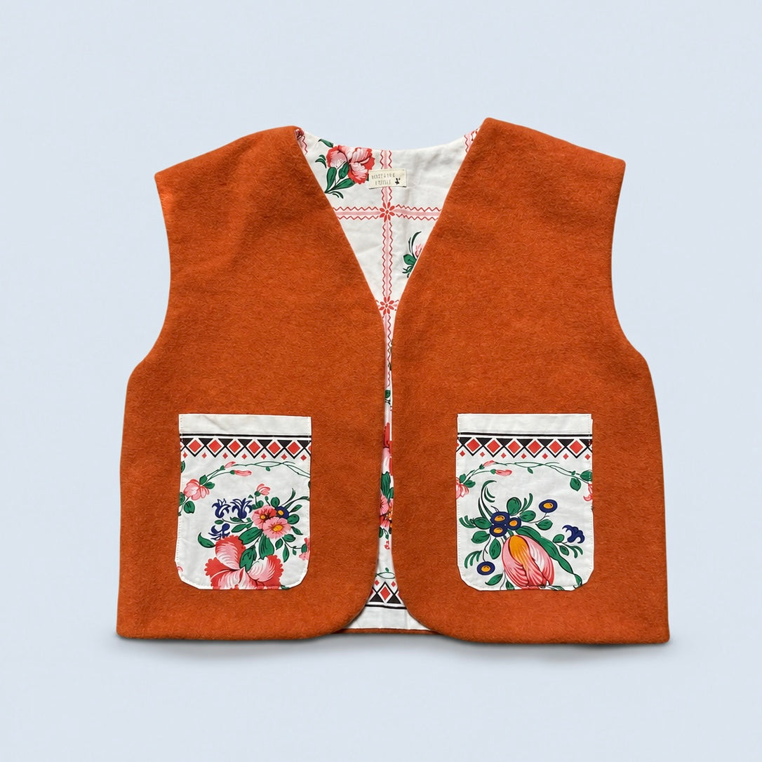 Veston sans manches Adulte – Orange & fleurs vintage