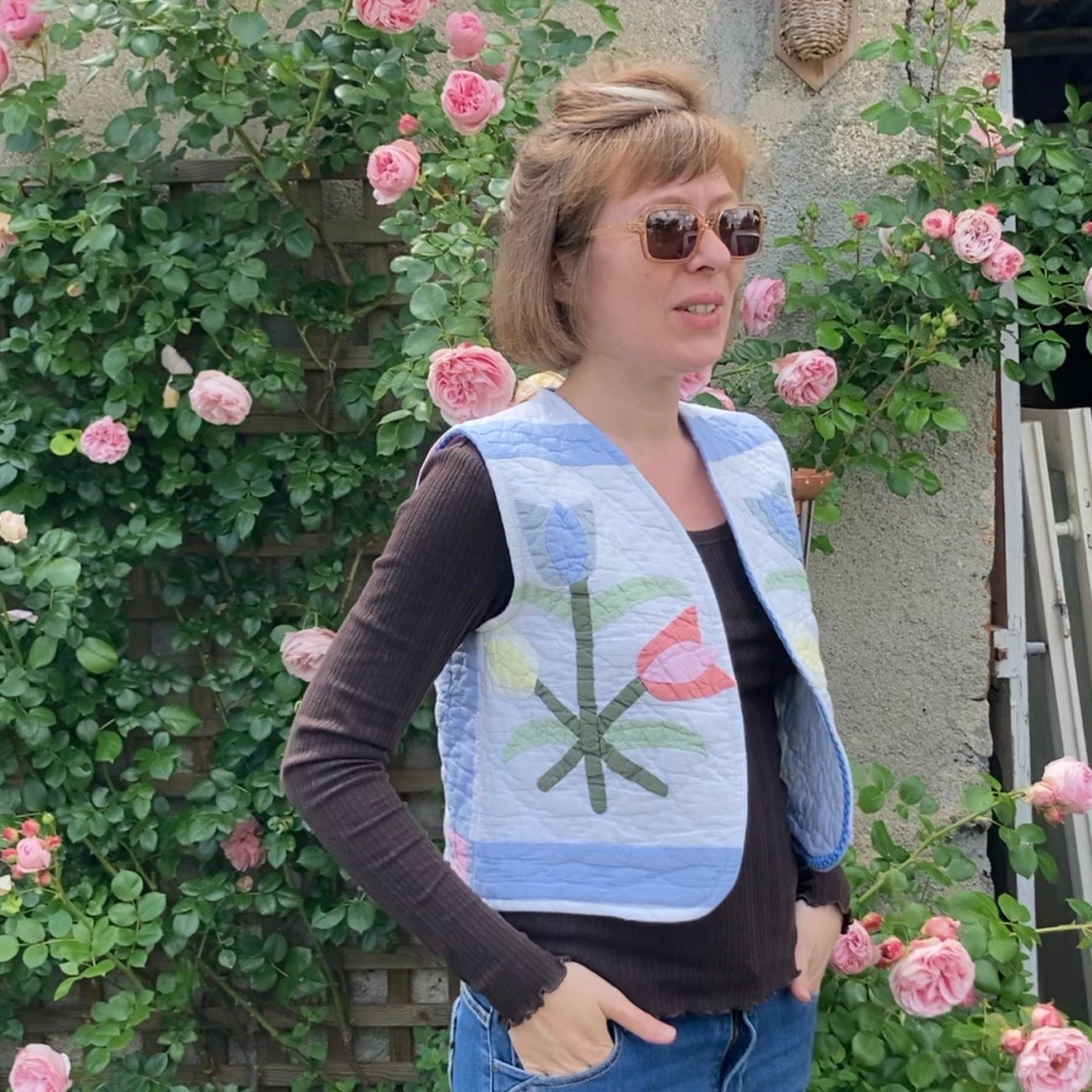 Veston sans manches Adulte – Patchwork tulipes