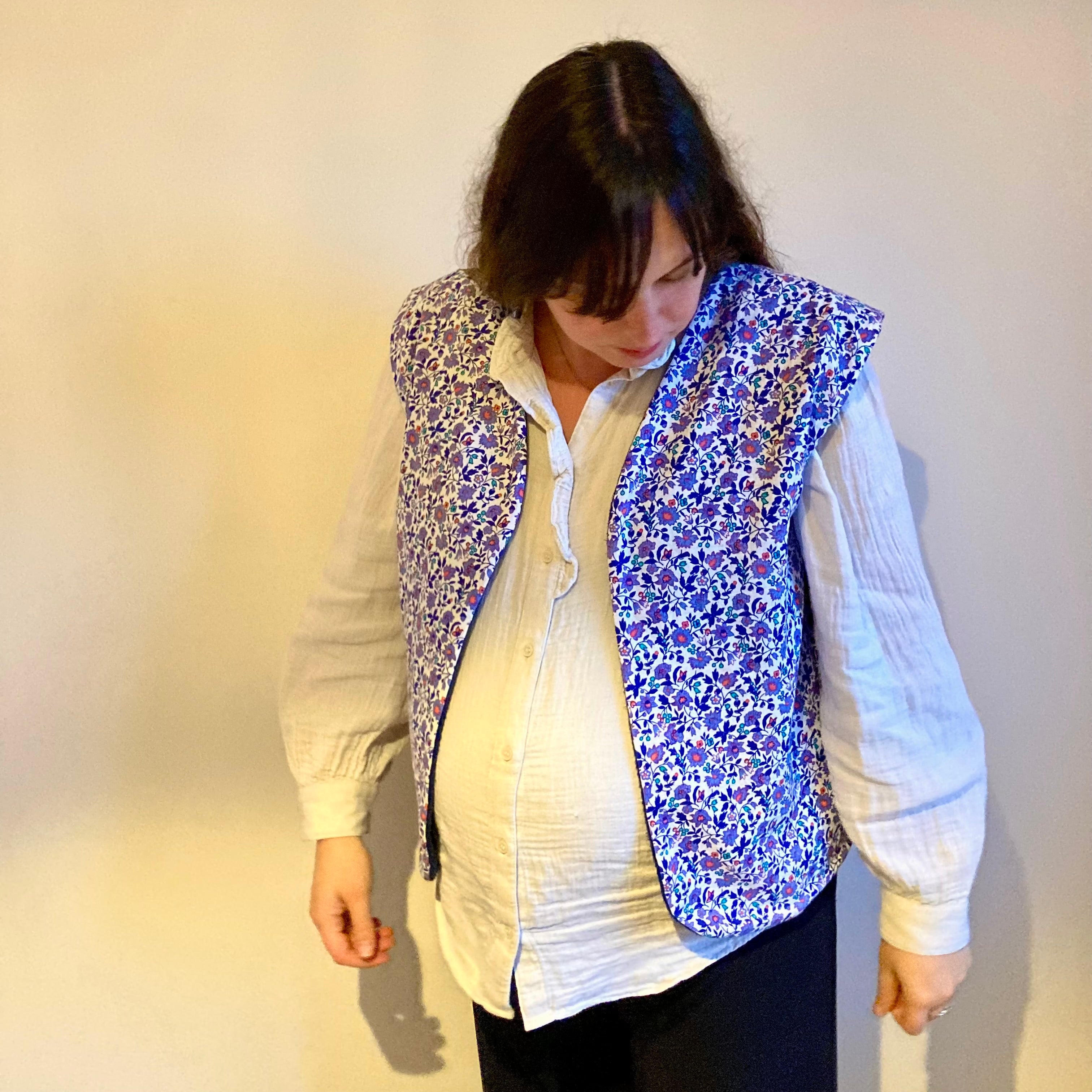 Veston sans manches Adulte – Bleu et violet fleuri