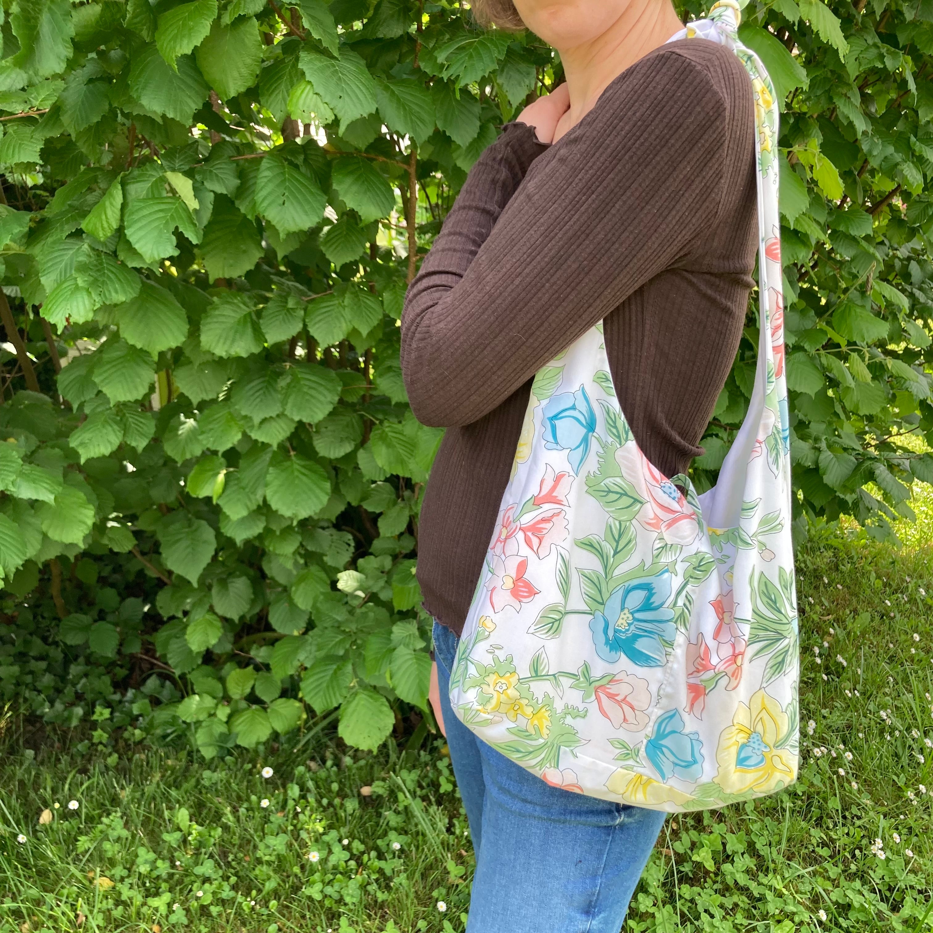 Sac à anses nouées - fleurs pastel
