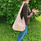 Sac à anses nouées - vichy beige et marron