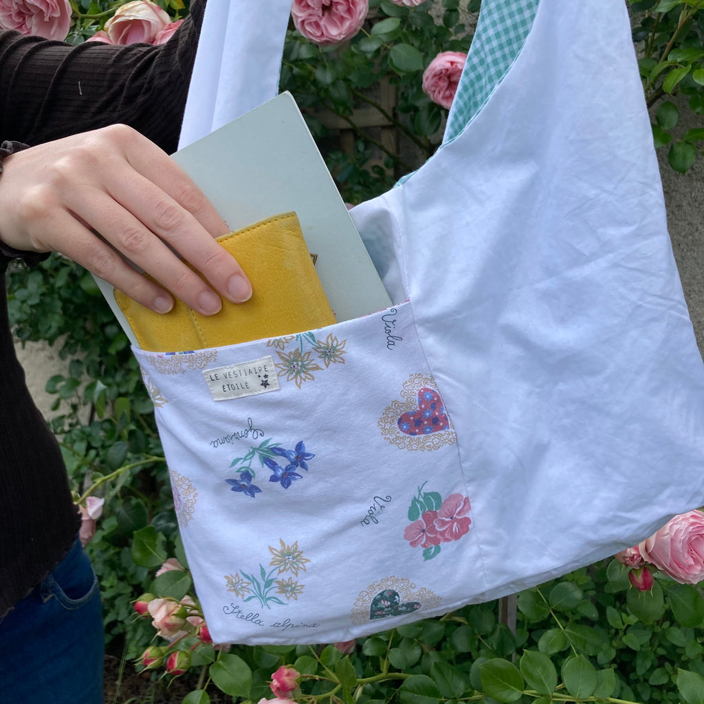 Sac à anses nouées - petit carreaux vert
