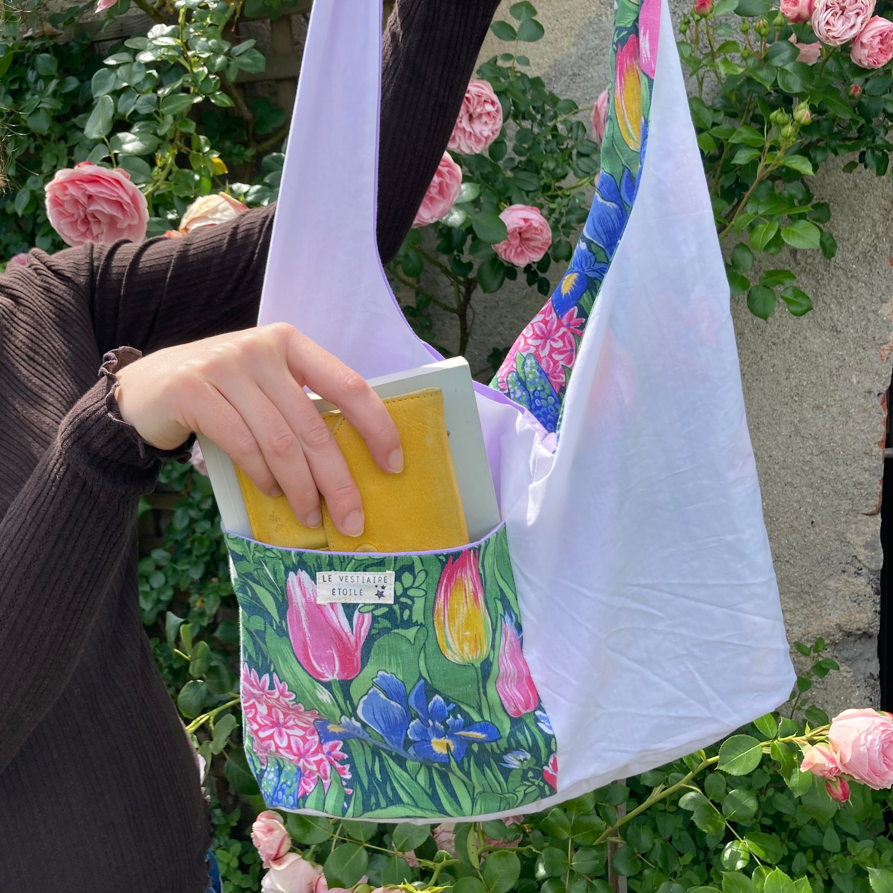 Sac à anses nouées - fleurs de printemps