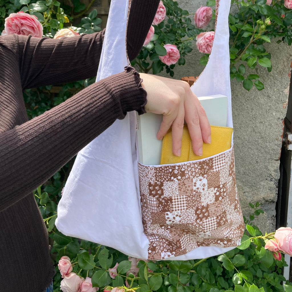 Sac à anses nouées - marron et fraise