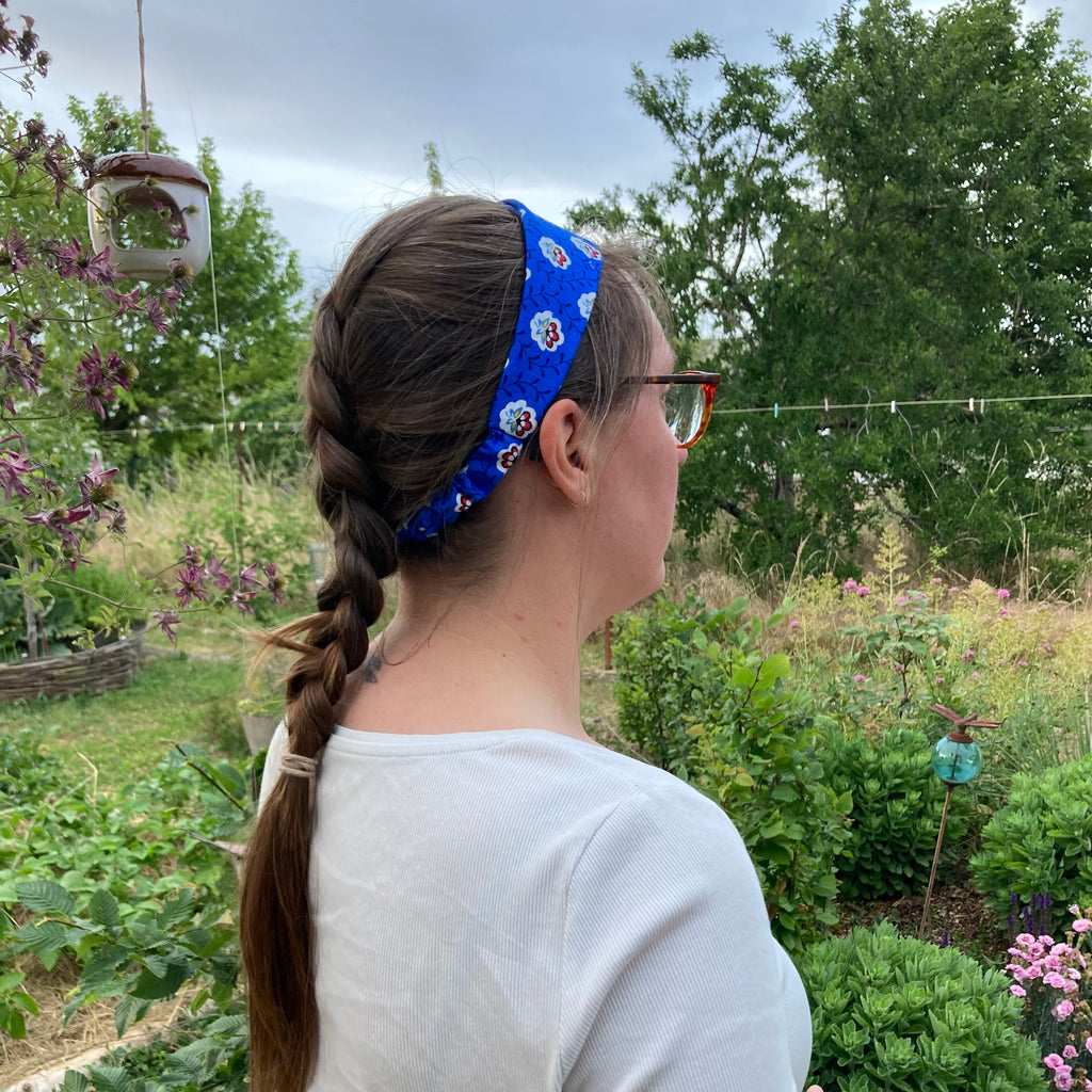 Bandeau - bleu à fleurs