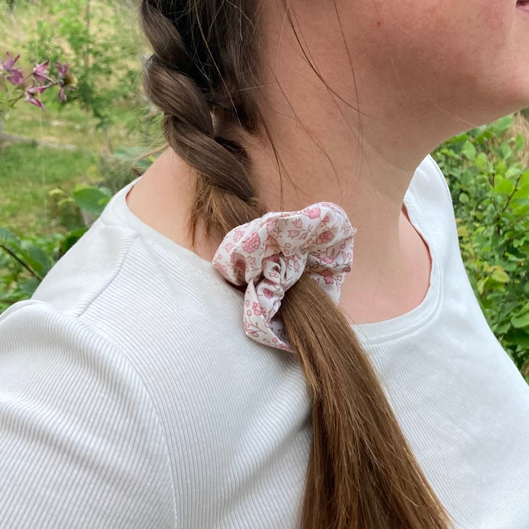 Chouchou - fleurs pastel rose