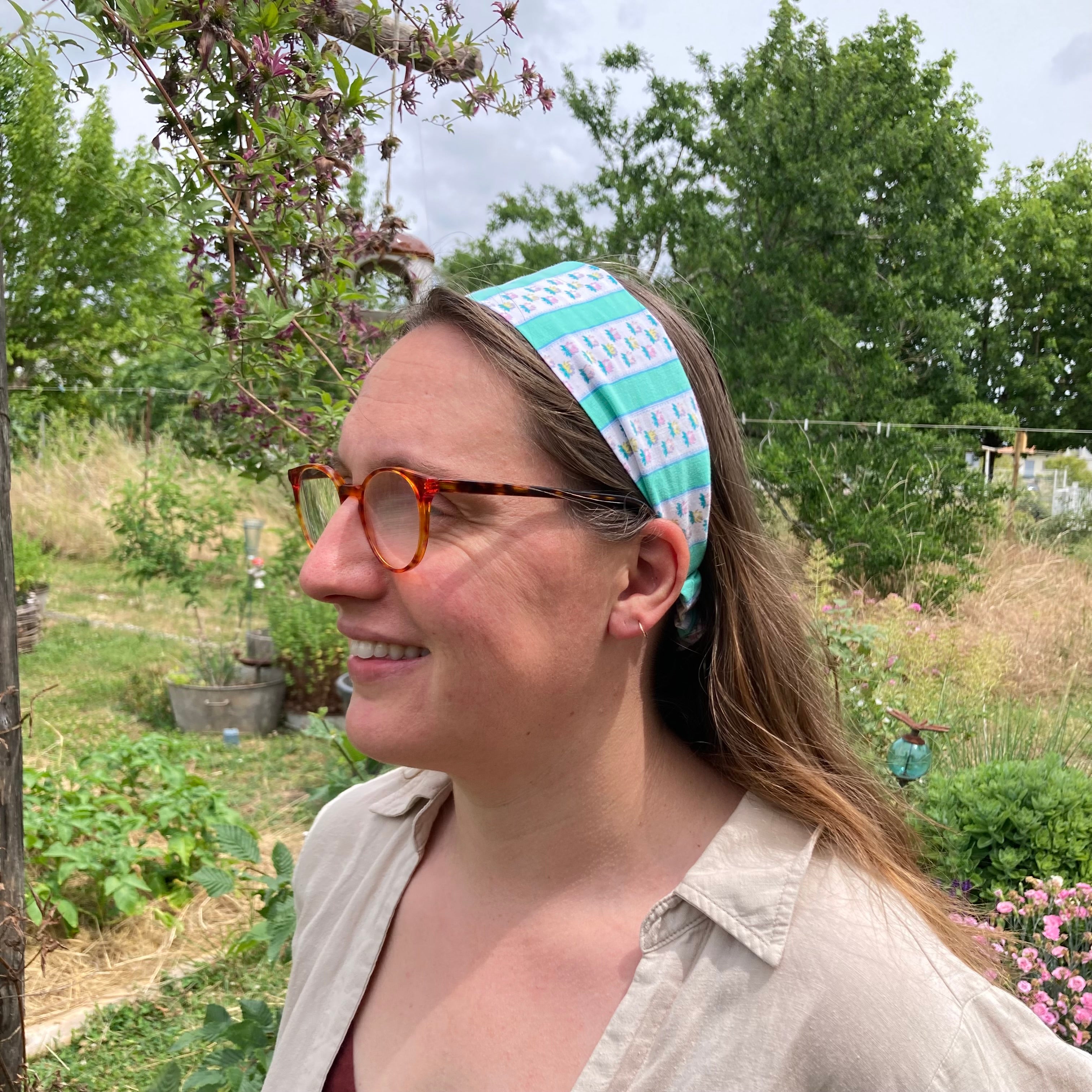 Bandeau - rayure vert et fleurs