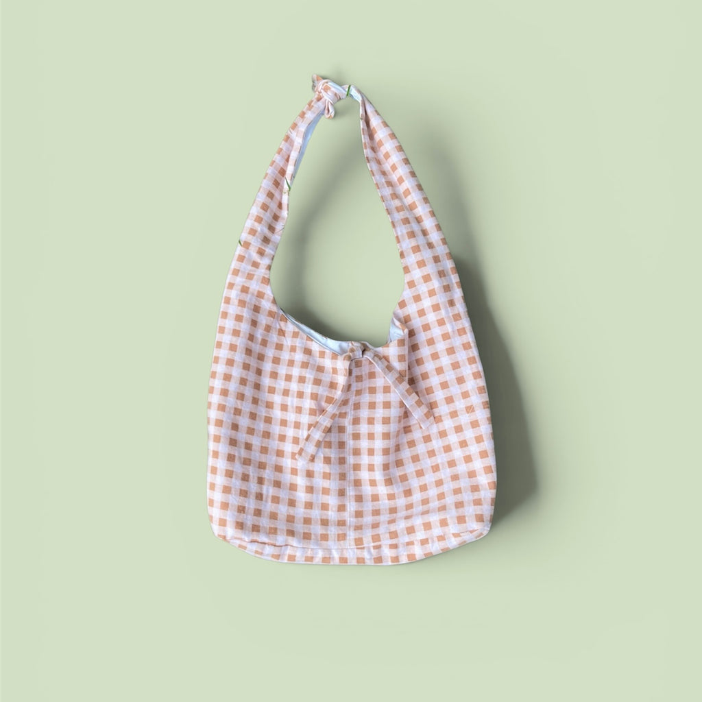 Sac à anses nouées - vichy beige et marron