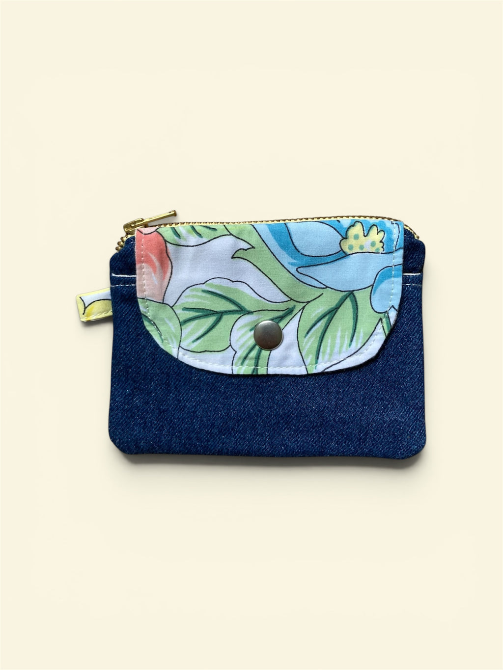 Porte-monnaie - fleurs pastel et jean