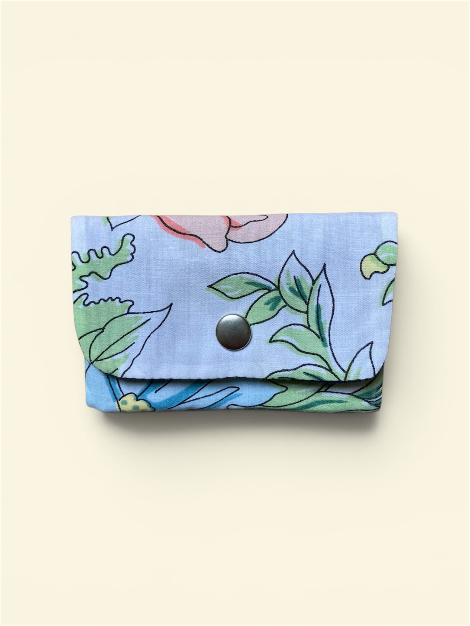 Porte-cartes - fleurs pastel et jean