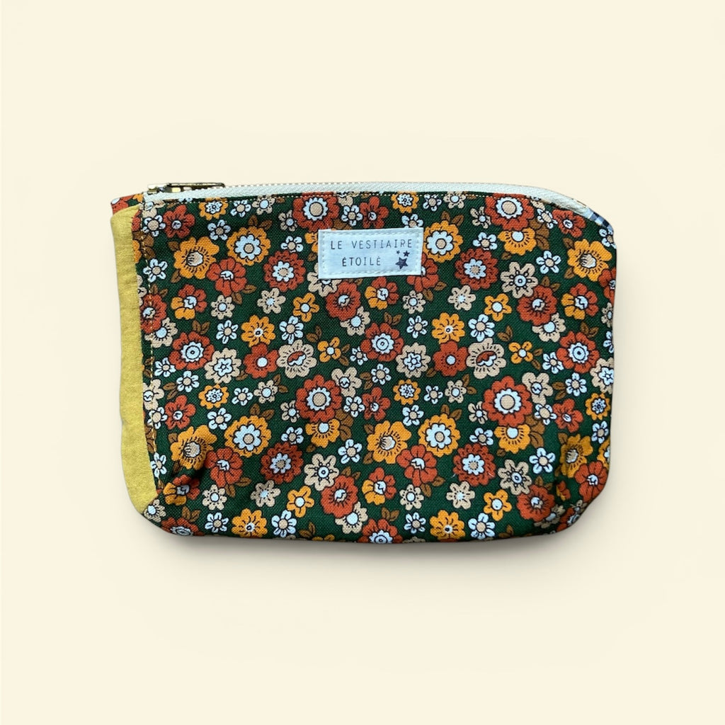 Pochette - fleurs orange et vert et vichy