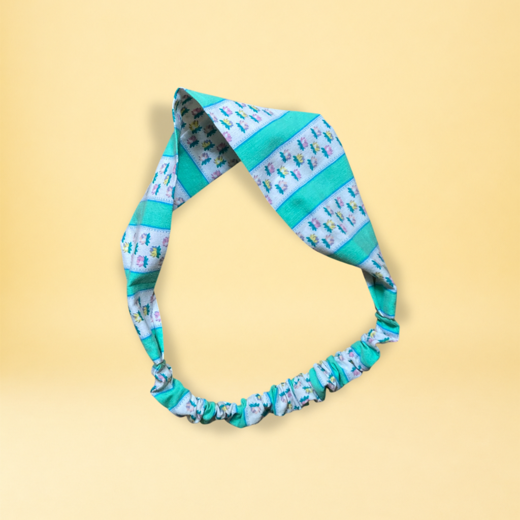 Bandeau - rayure vert et fleurs