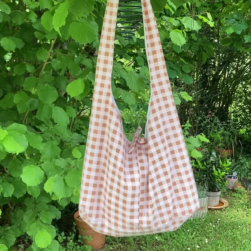 Sac à anses nouées - vichy beige et marron
