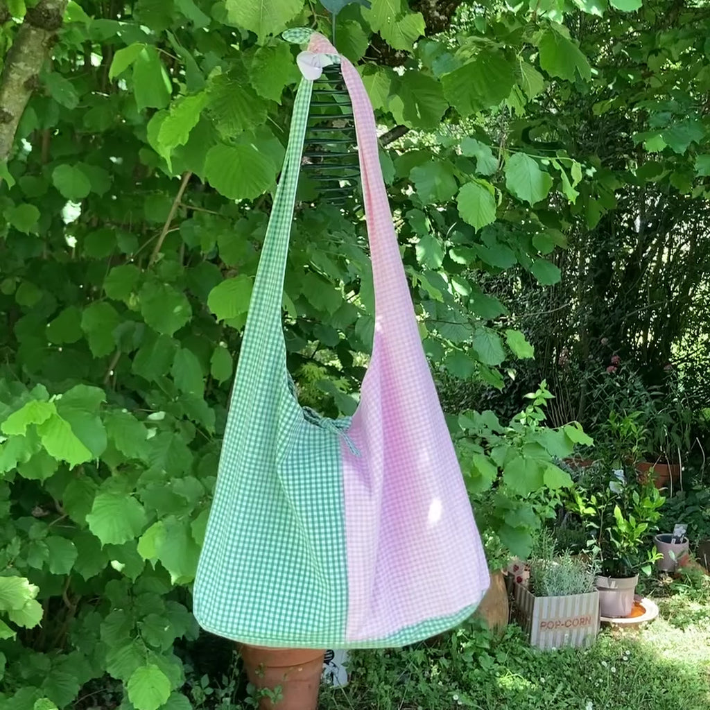 Sac à anses nouées - vichy rose et vert
