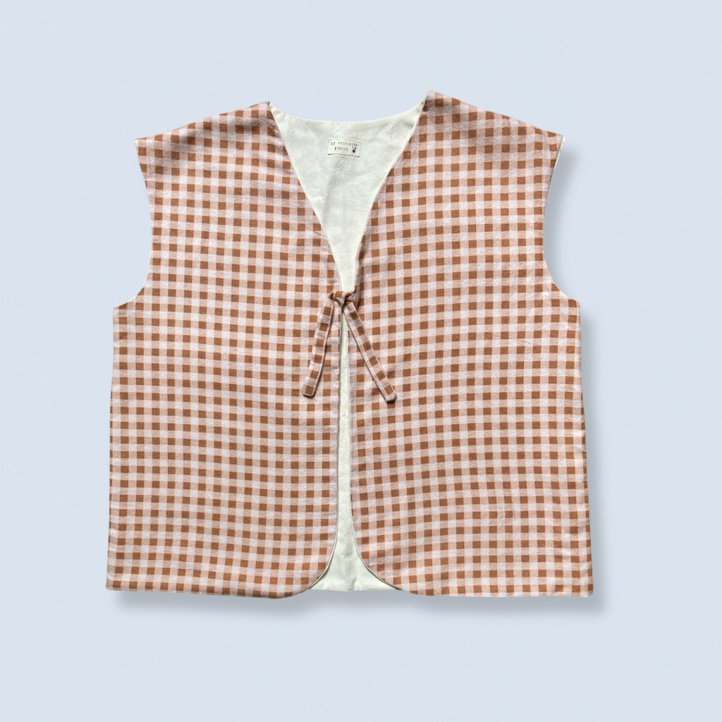 Veston sans manches Adulte – Vichy beige et marron
