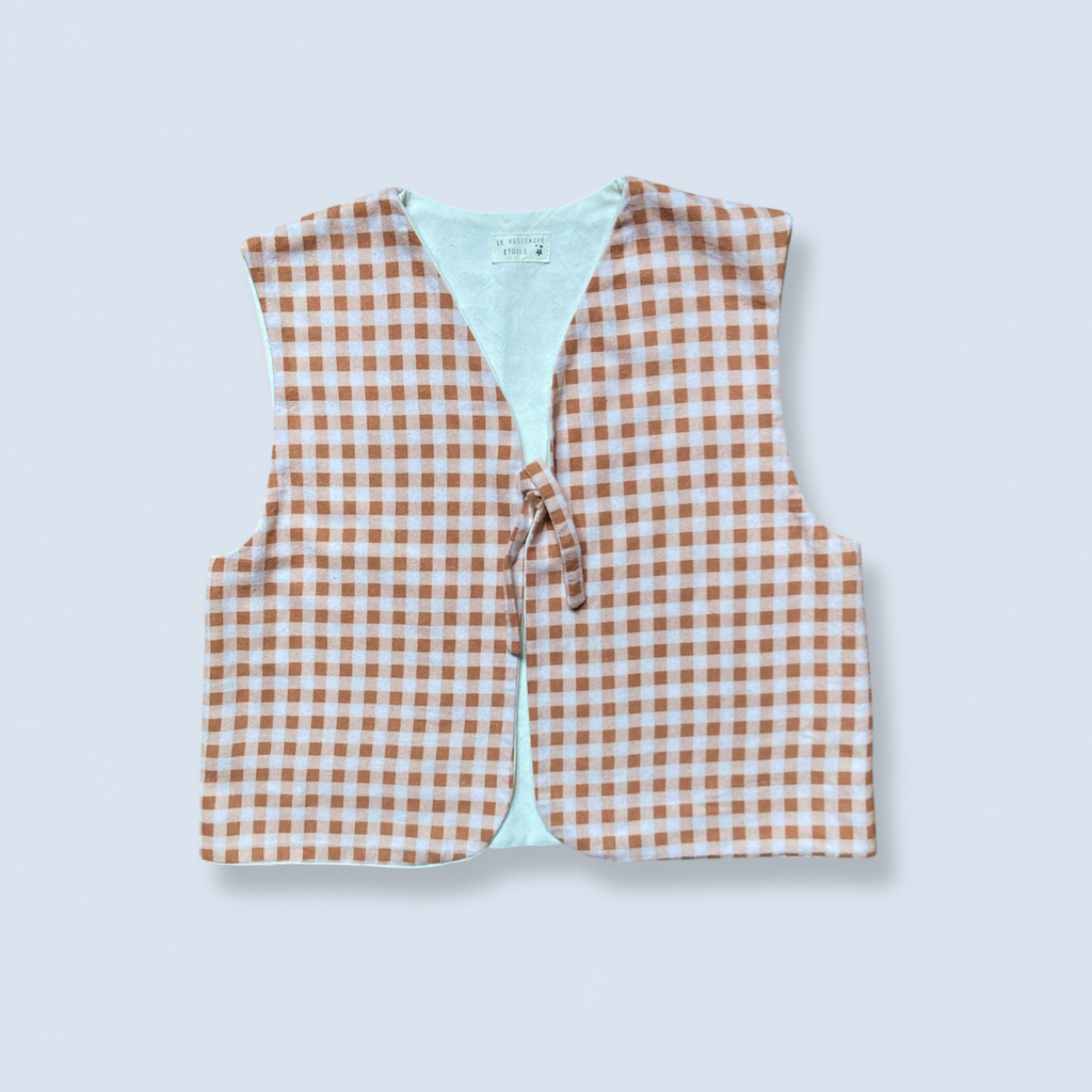 Veston sans manches Adulte – Vichy beige et marron